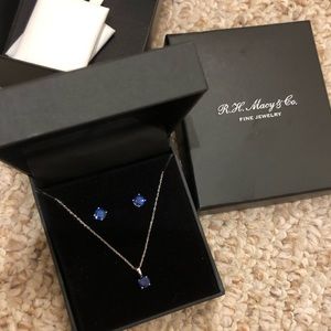 14K white gold Sapphire necklace and earring set